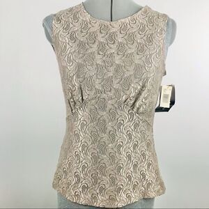LA II Metallic Gold Lace Sleeveless Camisole Top NEW